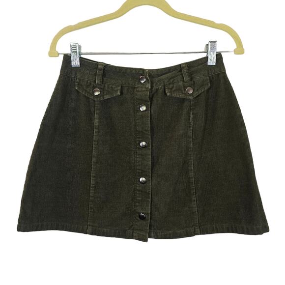 M Abound Womens Dark Green Corduroy Mini Skirt Size S Fall Snap Button Front - Picture 1 of 8